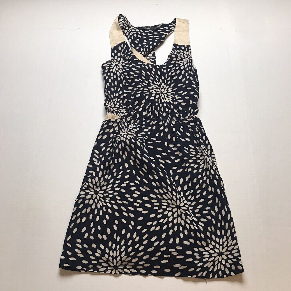 Ark & Co Blue Beige Floral Sleeveless Twist Back Dress Size Medium A75